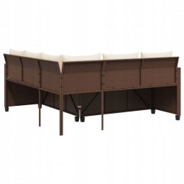 Sodo kampinė sofa su pagalvėlėmis ir stalu, PE rotango, ruda
