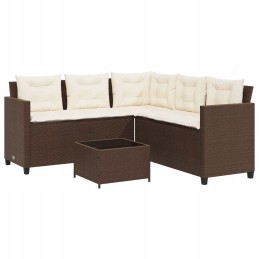 Sodo kampinė sofa su pagalvėlėmis ir stalu, PE rotango, ruda