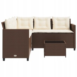 Sodo kampinė sofa su pagalvėlėmis ir stalu, PE rotango, ruda
