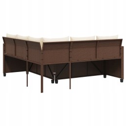 Sodo kampinė sofa su pagalvėlėmis ir stalu, PE rotango, ruda