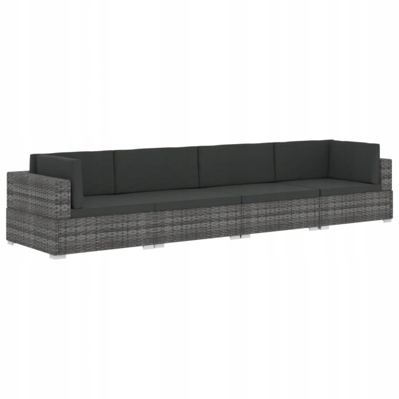 4 dalių sodo sofa, su pagalvėlėmis, polirotango, pilka