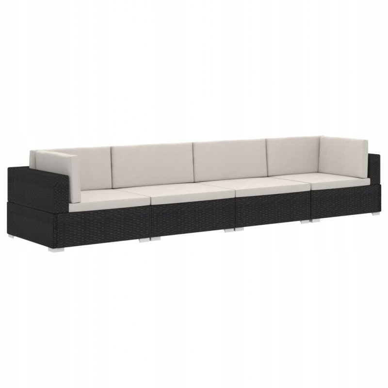 4 dalių sodo sofa, pagalvėlės, PE rotangas, juoda