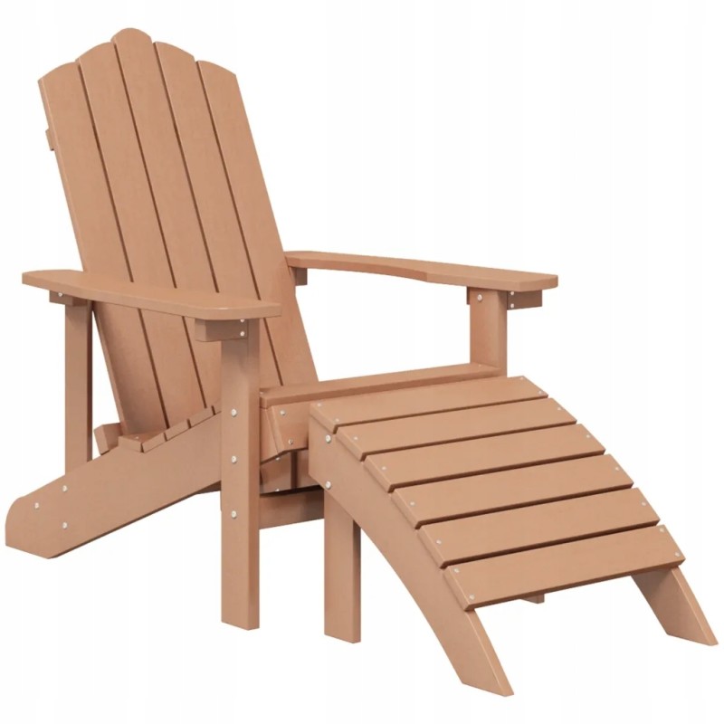 Vidaxl adirondack kėdės su atrama kojoms ir stalu, hdpe, ruda