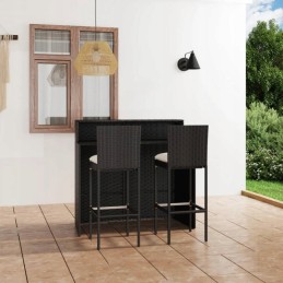 3 dalių Baro komplektas sodui, su pagalvėlėmis, pe rotango, juodas