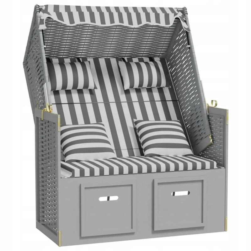Paplūdimio gultas su baldakimu 115x55x133/151/156cm pilka ir balta
