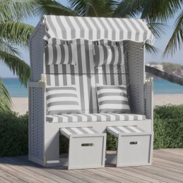 Paplūdimio gultas su baldakimu pilka ir balta 115x55x133/151/156 cm