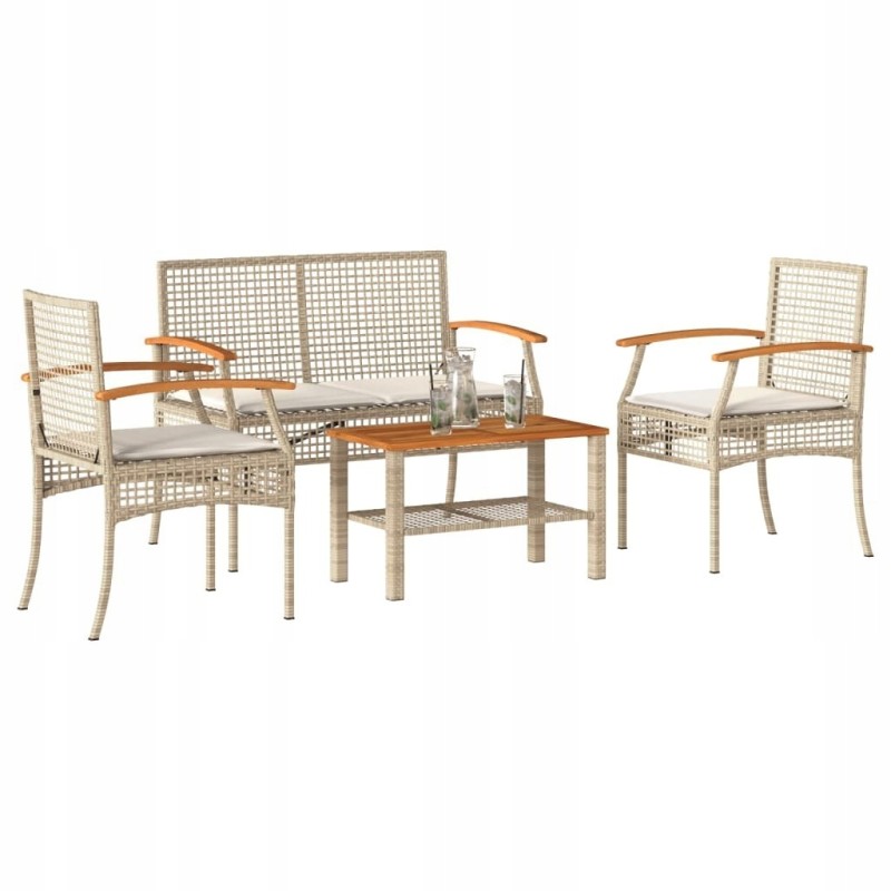 4 dalių sodo sofos komplektas, pagalvėlės, PE rotangas, lumarko beige