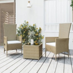 PE rotango sodo sofos komplektas - 2 kėdės, stalas, pagalvės (smėlio spalvos