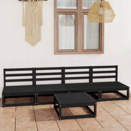 5 dalių sodo sofos komplektas, juoda, pušies