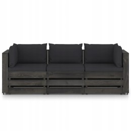 3-vietė sodo sofa, pušies mediena, impregnuota, juodos pagalvėlės, 69x