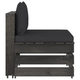 3-vietė sodo sofa, pušies mediena, impregnuota, juodos pagalvėlės, 69x