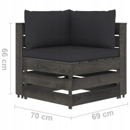 3-vietė sodo sofa, pušies mediena, impregnuota, juodos pagalvėlės, 69x