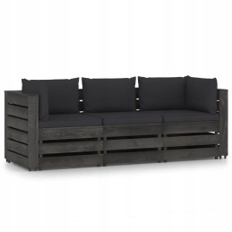 Sodo sofa iš padėklų, juoda, impregnuota pušies mediena, 3-vietė, 69x7