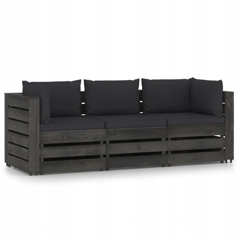 Sodo sofa su padėklais, pušies mediena, juodos pagalvėlės, 3-vietė