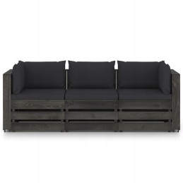 Sodo sofa su padėklais, pušies mediena, juodos pagalvėlės, 3-vietė