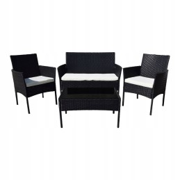 Sodo baldų komplektas 4 žmonėms, technorotango sofa su kėdėmis ir stalu