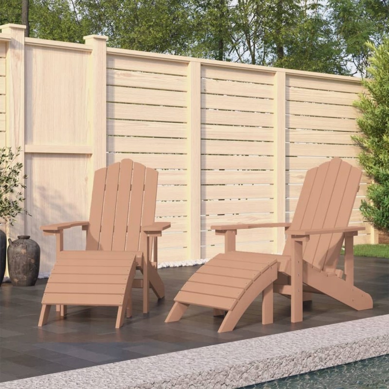 Vidaxl Adirondack sodo kėdės su atrama kojoms, 2 vnt, HDPE, ruda