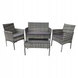 Sodo baldų komplektas iš technoratano, staliukas iš rotango + pilka sofa