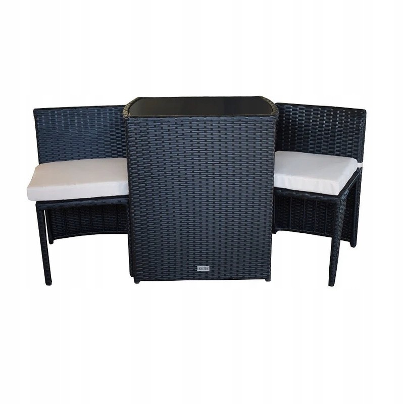 Sodo baldai iš technoratano, aukštas stalas, 2 sulankstomi foteliai balkonui