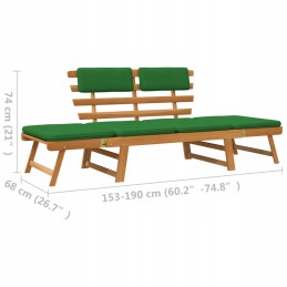 Vidaxl sodo suolas su pagalvėlėmis, du viename, 190 cm, akacijos mediena