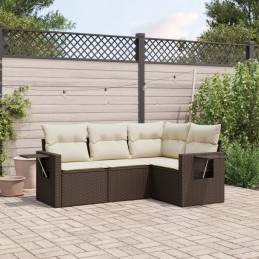 PE rotango poilsio komplektas, 5 vnt., ruda, 55x62x69 cm