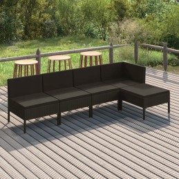 Vidaxl 5 dalių sodo poilsio komplektas, pagalvėlės, juodas PE rotangas