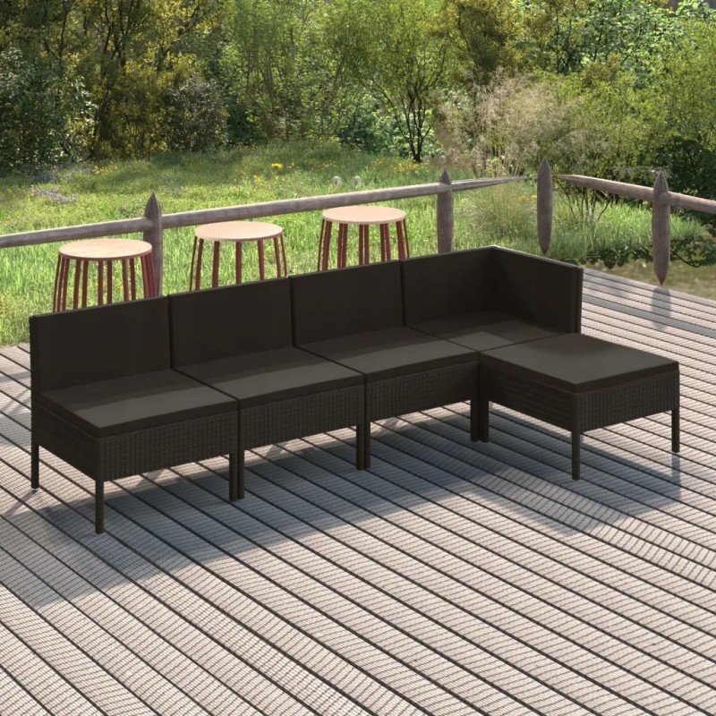 Vidaxl 5 dalių sodo poilsio komplektas, pagalvėlės, juodas PE rotangas