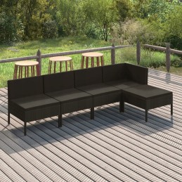 Vidaxl 5 dalių sodo poilsio komplektas, pagalvėlės, juodas PE rotangas