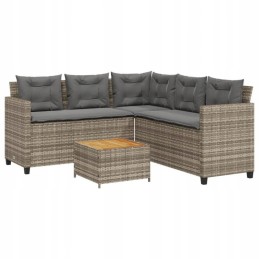 Sodo kampinė sofa su pagalvėlėmis ir stalu, pe rotango, pilka