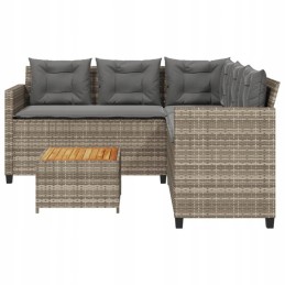 Sodo kampinė sofa su pagalvėlėmis ir stalu, pe rotango, pilka