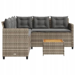 Sodo kampinė sofa su pagalvėlėmis ir stalu, pe rotango, pilka