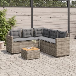 Sodo kampinė sofa su pagalvėlėmis ir stalu, pe rotango, pilka