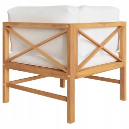 Tikmedžio medinė kampinė sofa su pagalvėlėmis, kreminė, 66x66x60cm