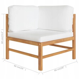 Tikmedžio medinė kampinė sofa su pagalvėlėmis, kreminė, 66x66x60cm