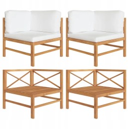 Tikmedžio medinė kampinė sofa, kreminės pagalvėlės, 66x66x60 cm