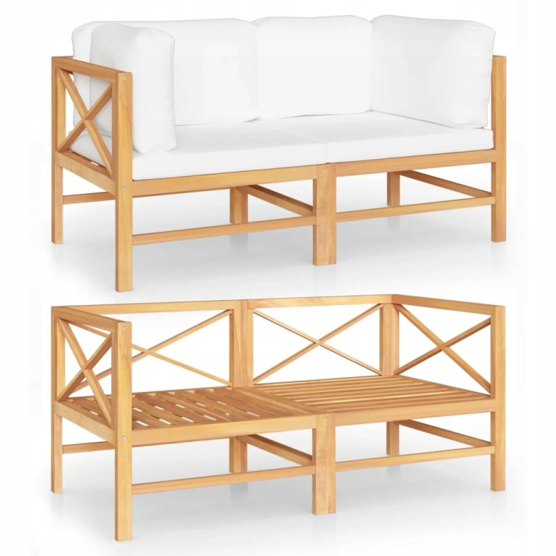Dvivietė tikmedžio sodo sofa su pagalvėlėmis, kreminė
