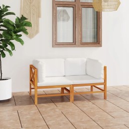 Dvivietė tikmedžio sodo sofa su pagalvėlėmis, kreminė