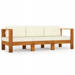 Vidaxl 3-vietė sodo sofa su kreminėmis pagalvėlėmis, akacijos mediena