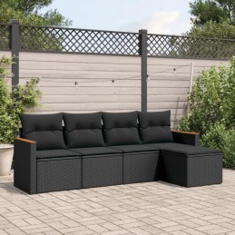 Vidaxl 5 dalių sodo poilsio komplektas, pagalvėlės, juodas PE rotangas