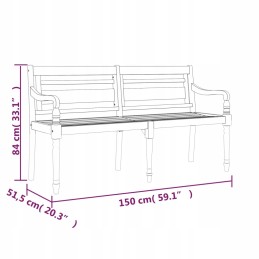 Vidaxl batavia suolas, 150 cm, tikmedžio masyvo