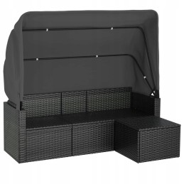 Vidaxl 3 asmenims sodo sofa su baldakimu ir kėdute, polirotangas, juoda