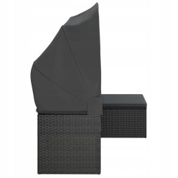 Vidaxl 3 asmenims sodo sofa su baldakimu ir kėdute, polirotangas, juoda