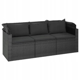 Vidaxl 3 asmenims sodo sofa su baldakimu ir kėdute, polirotangas, juoda