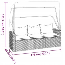 Vidaxl 3 asmenims sodo sofa su baldakimu ir kėdute, polirotangas, juoda