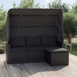 Vidaxl 3 asmenims sodo sofa su baldakimu ir kėdute, polirotangas, juoda