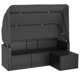 Vidaxl 3 asmenims sodo sofa su baldakimu ir kėdute, polirotangas, juoda