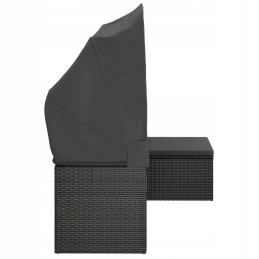 Vidaxl 3 asmenims sodo sofa su baldakimu ir kėdute, polirotangas, juoda