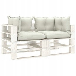 Vidaxl dvivietė sodo sofa iš padėklų, su smėlio spalvos pagalvėlėmis