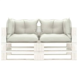 Vidaxl dvivietė sodo sofa iš padėklų, su smėlio spalvos pagalvėlėmis