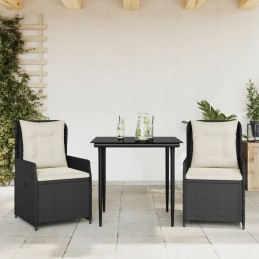 Vidaxl 3 dalių sodo baldų komplektas su pagalvėlėmis, juodas, PE rotangas